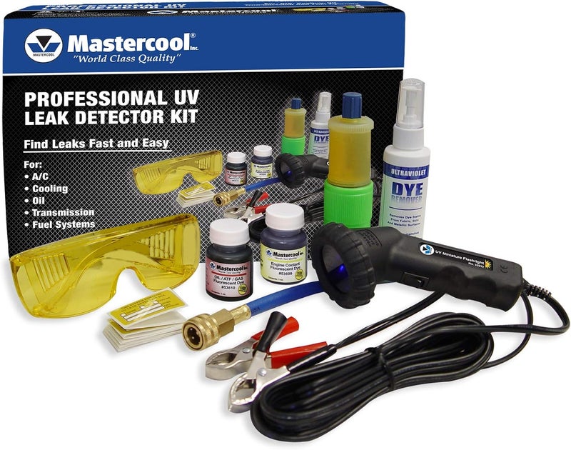 MASTERCOOL 53351 Professional UV Leak Detection Kit – 12V High-Intensity Light – Detects A/C, Coolant, Fuel, Oil, ATF Leaks – Includes Universal Dyes, Glasses, R134a & R12 Compatible - Image 1
